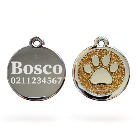 ⭐️Purr. Meow. Woof.⭐️ - Mini Round Paw Print Cat & Dog ID Pet Tag - Gold / Dog (Large)