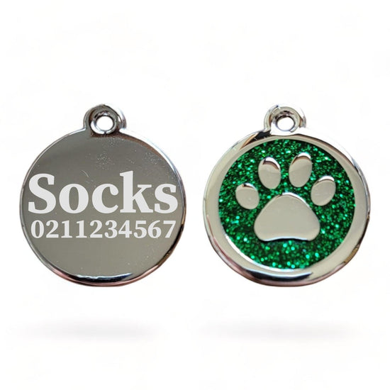⭐️Purr. Meow. Woof.⭐️ - Mini Round Paw Print Cat & Dog ID Pet Tag - Green / Cat (Small)