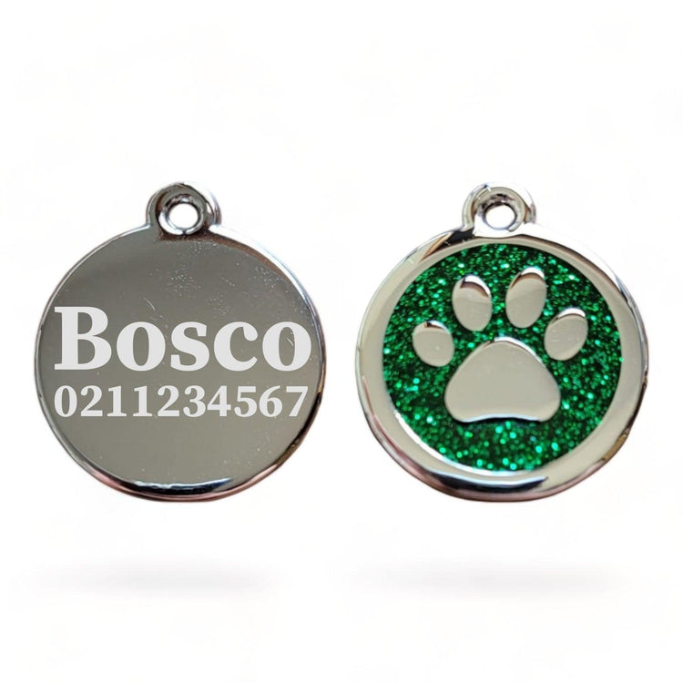 ⭐️Purr. Meow. Woof.⭐️ - Mini Round Paw Print Cat & Dog ID Pet Tag - Green / Dog (Large)