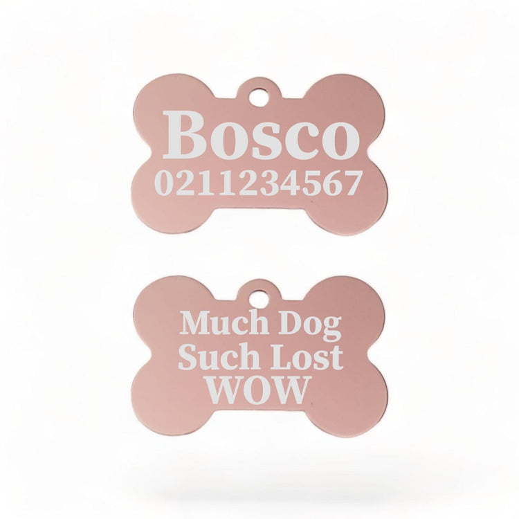 ⭐️Purr. Meow. Woof.⭐️ - Much Dog Such Lost Wow Bone | Bone Aluminium | ID Pet Tag - LightPink