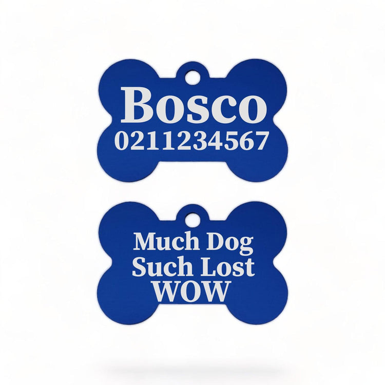⭐️Purr. Meow. Woof.⭐️ - Much Dog Such Lost Wow Bone | Bone Aluminium | ID Pet Tag - RoyalBlue