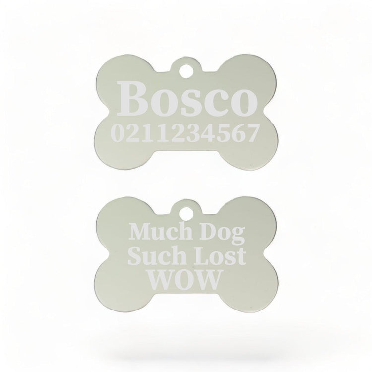 ⭐️Purr. Meow. Woof.⭐️ - Much Dog Such Lost Wow Bone | Bone Aluminium | ID Pet Tag - Silver