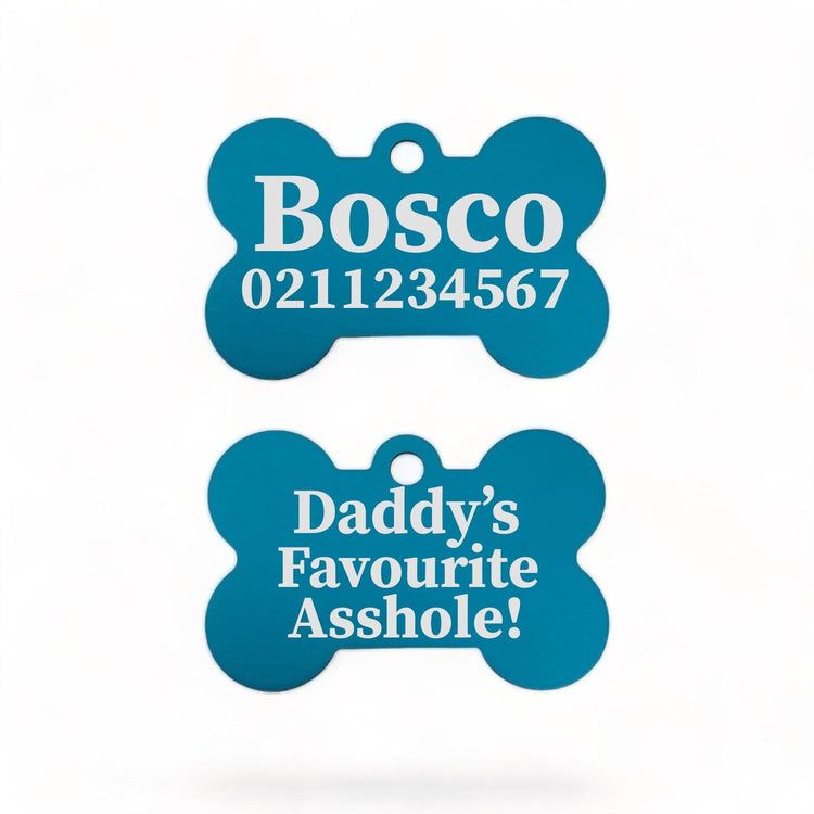 ⭐️Purr. Meow. Woof.⭐️ - Mummy's / Daddy's Favourite Asshole | Bone Aluminium | Dog ID Pet Tag - DodgerBlue / Dad