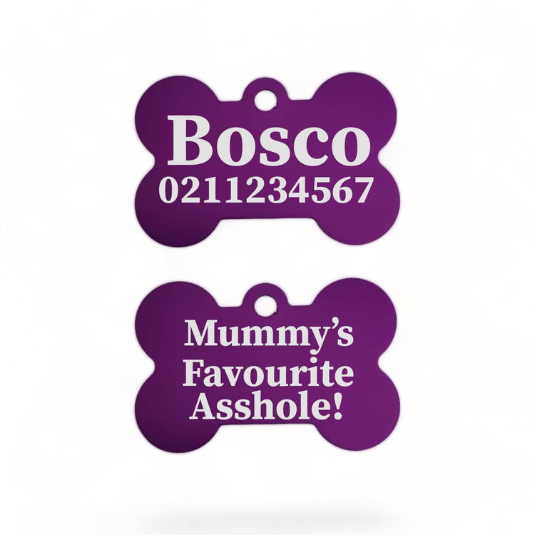 ⭐️Purr. Meow. Woof.⭐️ - Mummy's / Daddy's Favourite Asshole | Bone Aluminium | Dog ID Pet Tag - Purple / Mum
