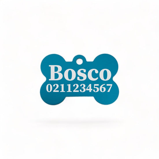 Name & Number Front | Bone Aluminium | Dog ID Pet Tag - ⭐️Purr. Meow. Woof.⭐️