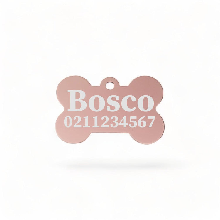 Name & Number Front | Bone Aluminium | Dog ID Pet Tag - ⭐️Purr. Meow. Woof.⭐️