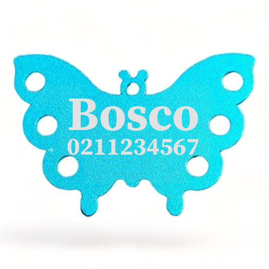 ⭐️Purr. Meow. Woof.⭐️ - Name & Number Front | Butterfly Aluminum | Dog ID Pet Tag - DodgerBlue