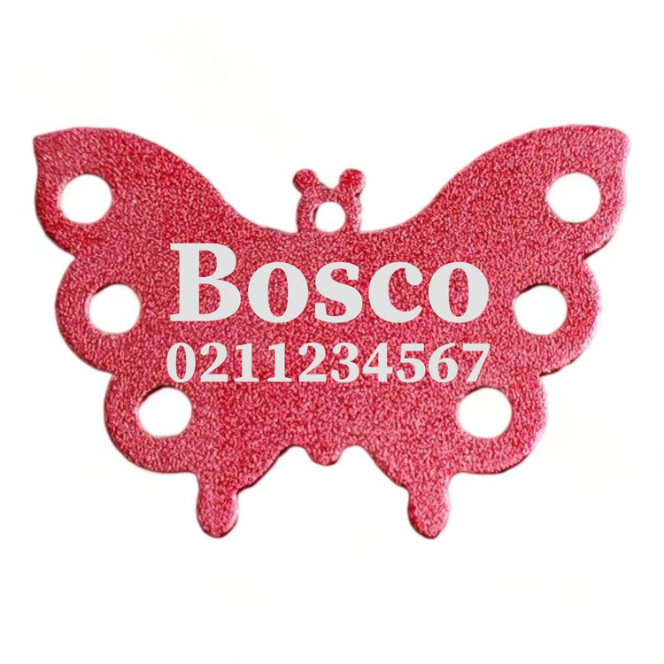 ⭐️Purr. Meow. Woof.⭐️ - Name & Number Front | Butterfly Aluminum | Dog ID Pet Tag - Firebrick