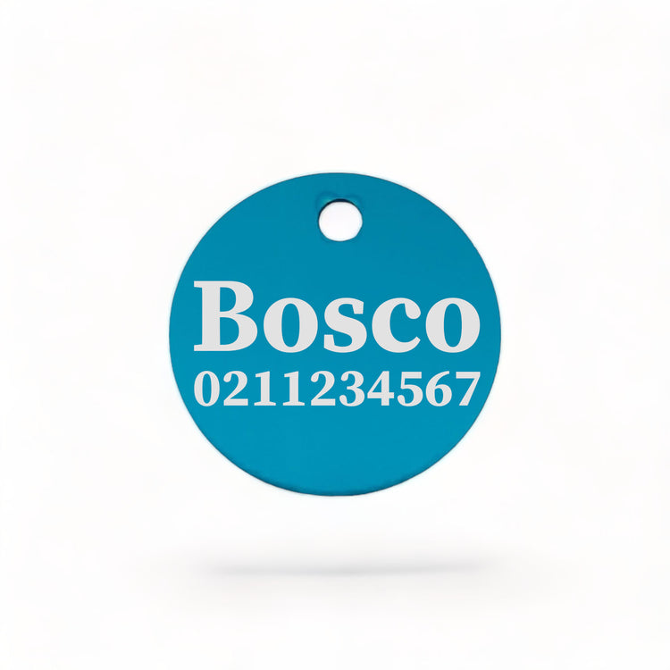 ⭐️Purr. Meow. Woof.⭐️ - Name & Number Front | Round Aluminium | Cat, Kitten & Dog ID Pet Tag - DodgerBlue / Dog (Large)