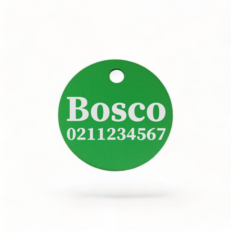 ⭐️Purr. Meow. Woof.⭐️ - Name & Number Front | Round Aluminium | Cat, Kitten & Dog ID Pet Tag - MediumSpringGreen / Dog (Large)