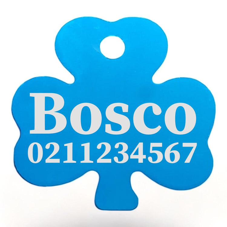 ⭐️Purr. Meow. Woof.⭐️ - Name & Number Front | Shamrock Aluminum | Cat, Kitten & Dog ID Pet Tag - DodgerBlue
