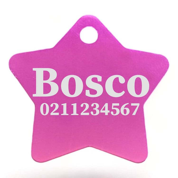 ⭐️Purr. Meow. Woof.⭐️ - Name & Number Front | Star Aluminum | Cat, Kitten & Dog ID Pet Tag - DeepPink / Large (Dog)