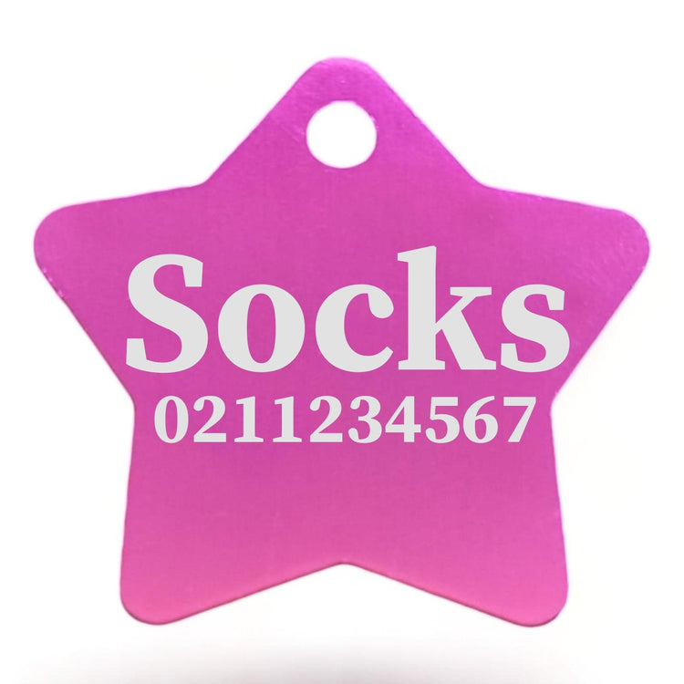 ⭐️Purr. Meow. Woof.⭐️ - Name & Number Front | Star Aluminum | Cat, Kitten & Dog ID Pet Tag - DeepPink / Small (Cat)