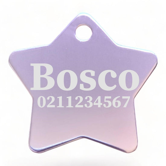 ⭐️Purr. Meow. Woof.⭐️ - Name & Number Front | Star Aluminum | Cat, Kitten & Dog ID Pet Tag - LightPink / Large (Dog)