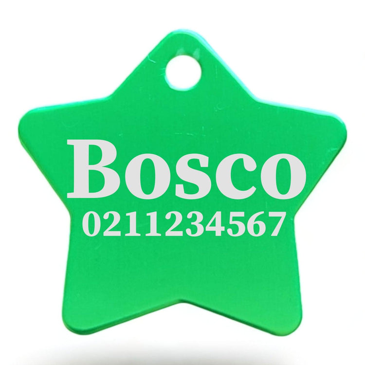 ⭐️Purr. Meow. Woof.⭐️ - Name & Number Front | Star Aluminum | Cat, Kitten & Dog ID Pet Tag - MediumSpringGreen / Large (Dog)