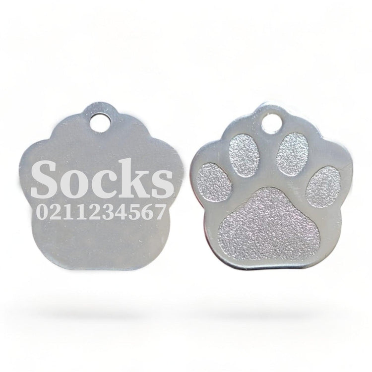 Name & Number | Paw Print Aluminium | Cat, Kitten & Dog Kitten ID Pet Tag - ⭐️Purr. Meow. Woof.⭐️