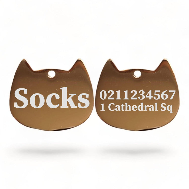 ⭐️Purr. Meow. Woof.⭐️ - Name Front & 1 Number Address Back Bat Cat | Mirror Stainless | Cat ID Pet Tag - BurlyWood