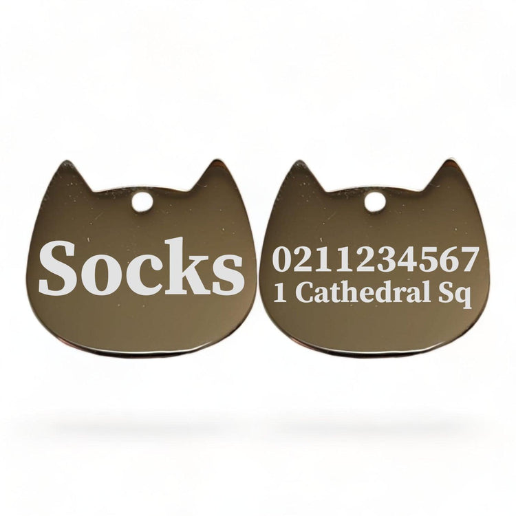 ⭐️Purr. Meow. Woof.⭐️ - Name Front & 1 Number Address Back Bat Cat | Mirror Stainless | Cat ID Pet Tag - Silver