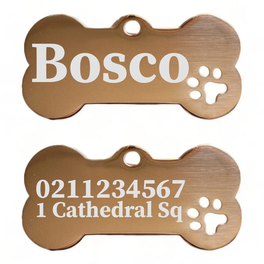 ⭐️Purr. Meow. Woof.⭐️ - Name Front & 1 Number Address Back Bone PP | Mirror Stainless | Dog ID Pet Tag - BurlyWood