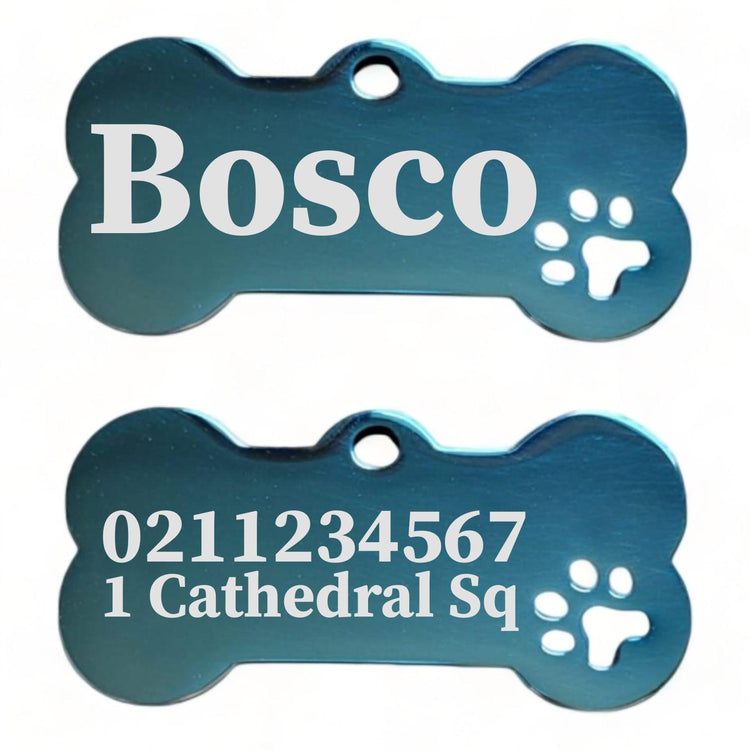 ⭐️Purr. Meow. Woof.⭐️ - Name Front & 1 Number Address Back Bone PP | Mirror Stainless | Dog ID Pet Tag - MidnightBlue