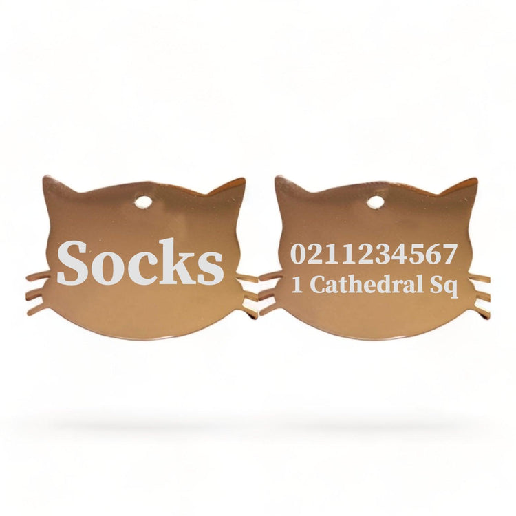 ⭐️Purr. Meow. Woof.⭐️ - Name Front & 1 Number Address Back Cat Whiskers | Mirror Stainless | Cat ID Pet Tag - BurlyWood