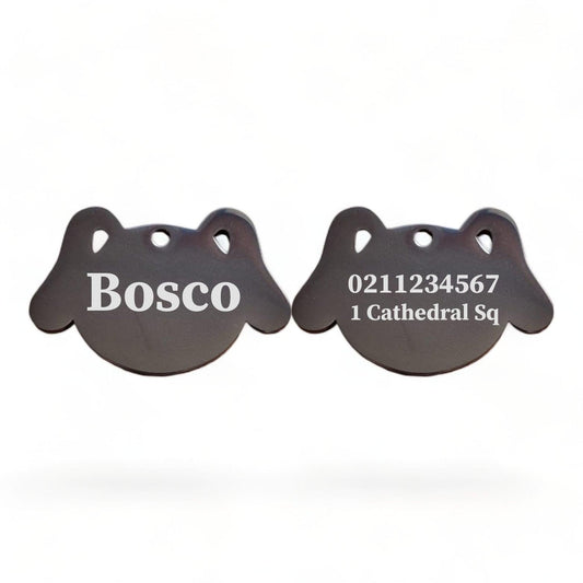 ⭐️Purr. Meow. Woof.⭐️ - Name Front & 1 Number Address Back Dog | Mirror Stainless | Dog ID Pet Tag - Black