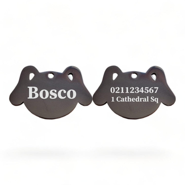⭐️Purr. Meow. Woof.⭐️ - Name Front & 1 Number Address Back Dog | Mirror Stainless | Dog ID Pet Tag - Black