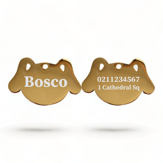 ⭐️Purr. Meow. Woof.⭐️ - Name Front & 1 Number Address Back Dog | Mirror Stainless | Dog ID Pet Tag - Gold