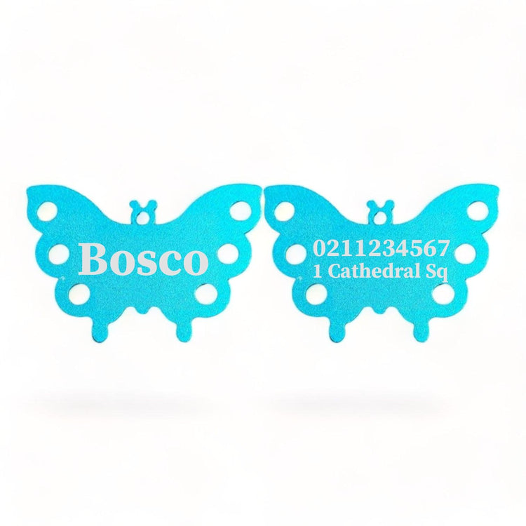 ⭐️Purr. Meow. Woof.⭐️ - Name Front & 1 Number Address Back | Butterfly Aluminum | Dog ID Pet Tag - DodgerBlue