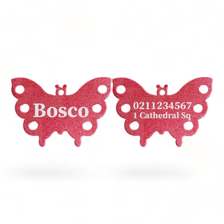 ⭐️Purr. Meow. Woof.⭐️ - Name Front & 1 Number Address Back | Butterfly Aluminum | Dog ID Pet Tag - Firebrick