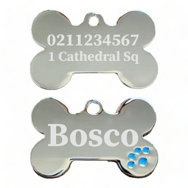⭐️Purr. Meow. Woof.⭐️ - Name Front & 1 Number Address Back | Dot Paw Bone | Dog ID Pet Tag - LightBlue