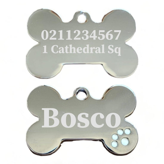 ⭐️Purr. Meow. Woof.⭐️ - Name Front & 1 Number Address Back | Dot Paw Bone | Dog ID Pet Tag - White
