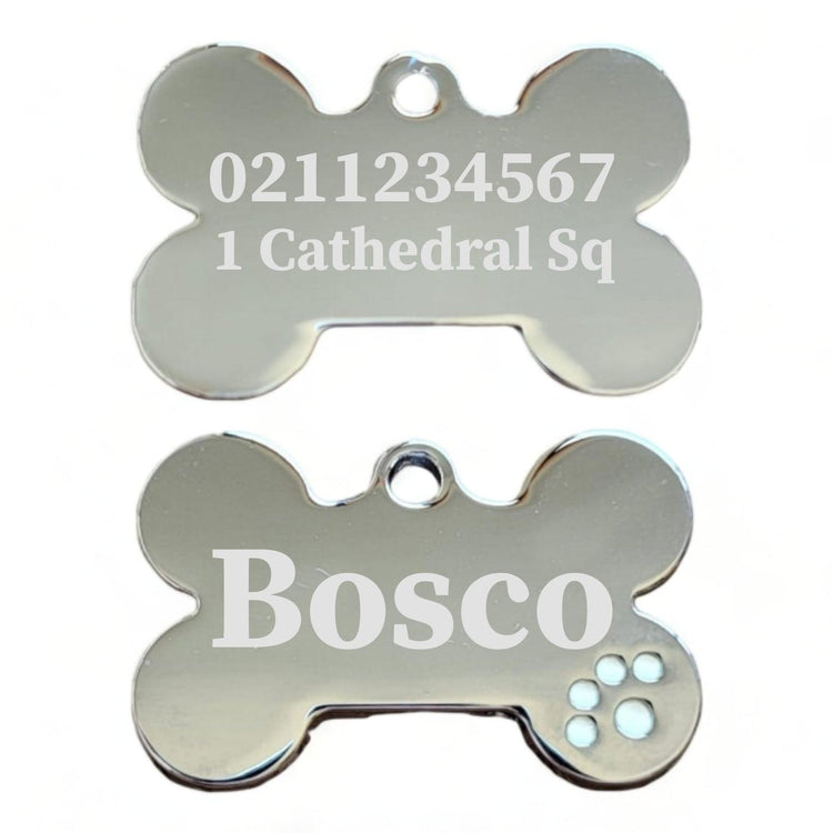 ⭐️Purr. Meow. Woof.⭐️ - Name Front & 1 Number Address Back | Dot Paw Bone | Dog ID Pet Tag - White