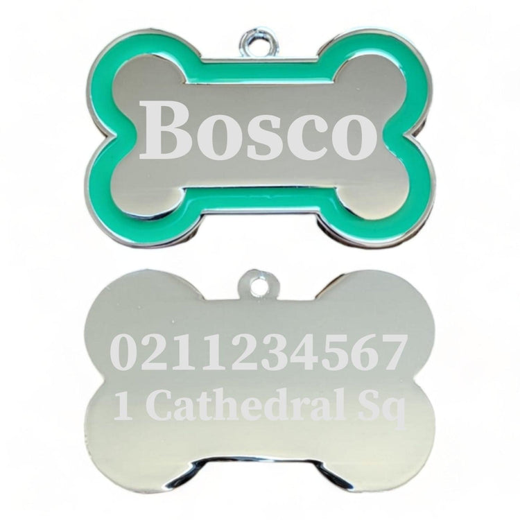 ⭐️Purr. Meow. Woof.⭐️ - Name Front & 1 Number Address Back | Outline Bone | Dog ID Pet Tag - Green