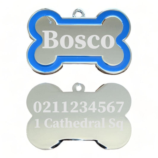⭐️Purr. Meow. Woof.⭐️ - Name Front & 1 Number Address Back | Outline Bone | Dog ID Pet Tag - RoyalBlue