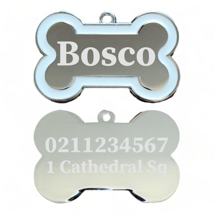 ⭐️Purr. Meow. Woof.⭐️ - Name Front & 1 Number Address Back | Outline Bone | Dog ID Pet Tag - White