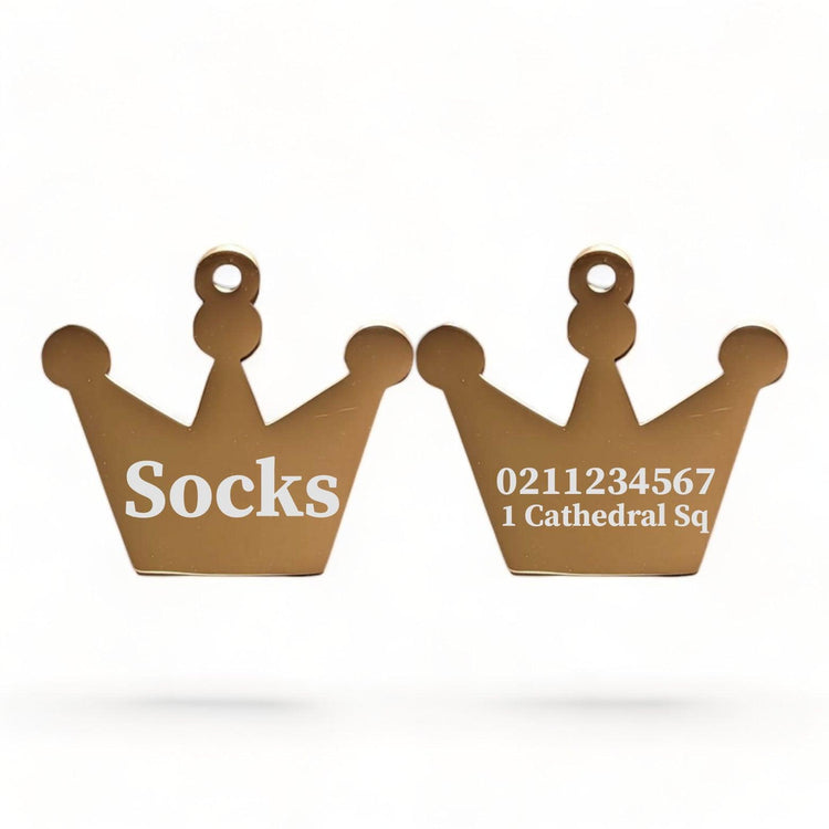 ⭐️Purr. Meow. Woof.⭐️ - Name Front & 1 Number Address Back Royal Crown | Mirror Stainless | Cat & Dog ID Pet Tag - BurlyWood