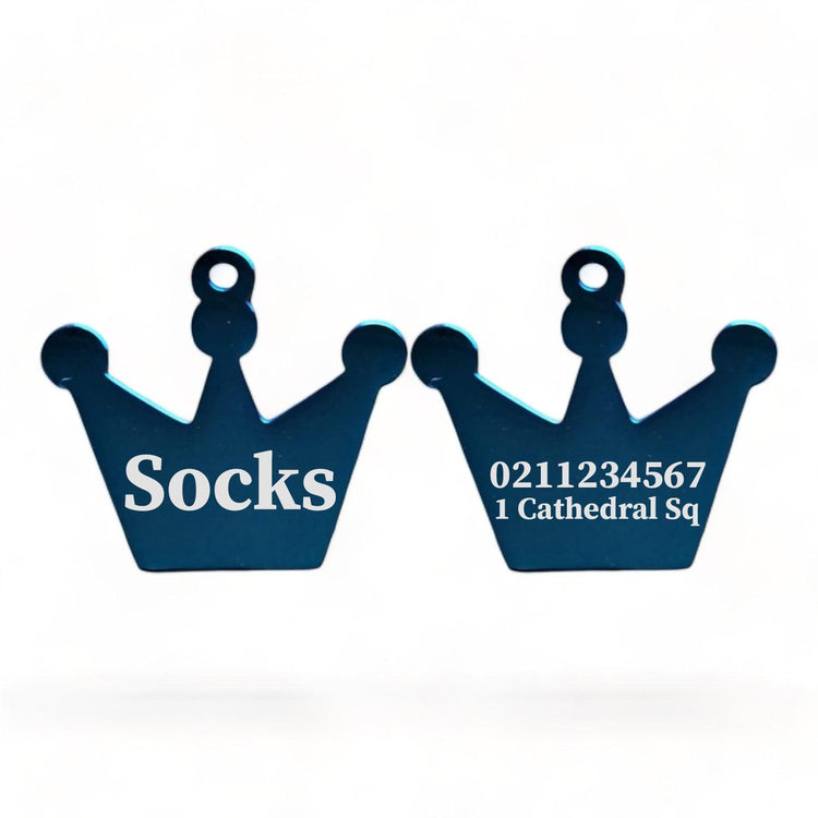 ⭐️Purr. Meow. Woof.⭐️ - Name Front & 1 Number Address Back Royal Crown | Mirror Stainless | Cat & Dog ID Pet Tag - MidnightBlue