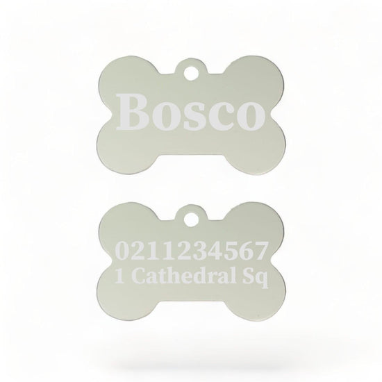⭐️Purr. Meow. Woof.⭐️ - Name Front & 1 Number & Address Back | Bone Aluminium | Dog ID Pet Tag - Silver