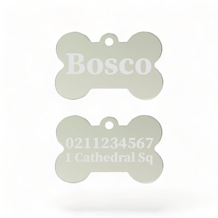 ⭐️Purr. Meow. Woof.⭐️ - Name Front & 1 Number & Address Back | Bone Aluminium | Dog ID Pet Tag - Silver