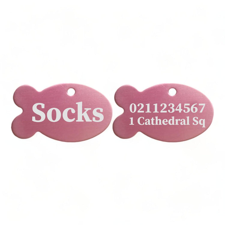 ⭐️Purr. Meow. Woof.⭐️ - Name Front & 1 Number & Address Back | Fish Aluminum | Cat, Kitten & Dog ID Pet Tag - LightPink