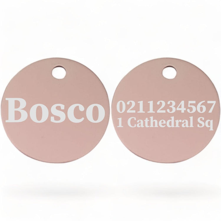 ⭐️Purr. Meow. Woof.⭐️ - Name Front & 1 Number & Address Back | Round Aluminium | Dog ID Pet Tag - LightPink