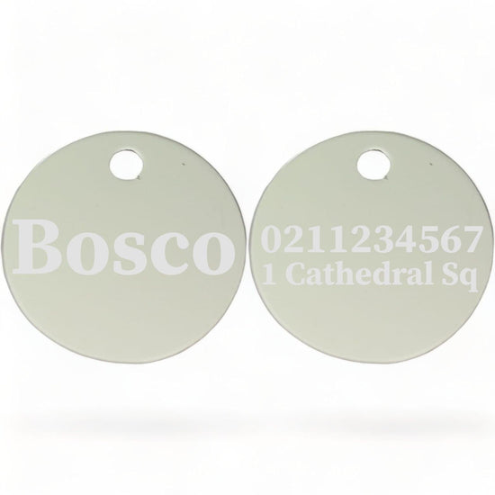 ⭐️Purr. Meow. Woof.⭐️ - Name Front & 1 Number & Address Back | Round Aluminium | Dog ID Pet Tag - Silver