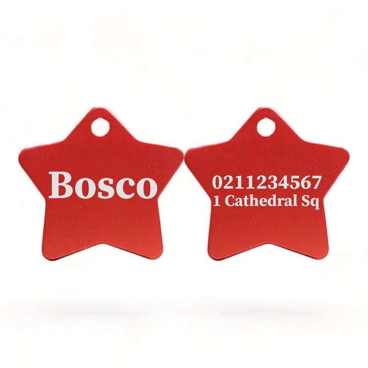 ⭐️Purr. Meow. Woof.⭐️ - Name Front & 1 Number & Address Back | Star Aluminum | Cat, Kitten & Dog ID Pet Tag - Firebrick / Large (Dog)