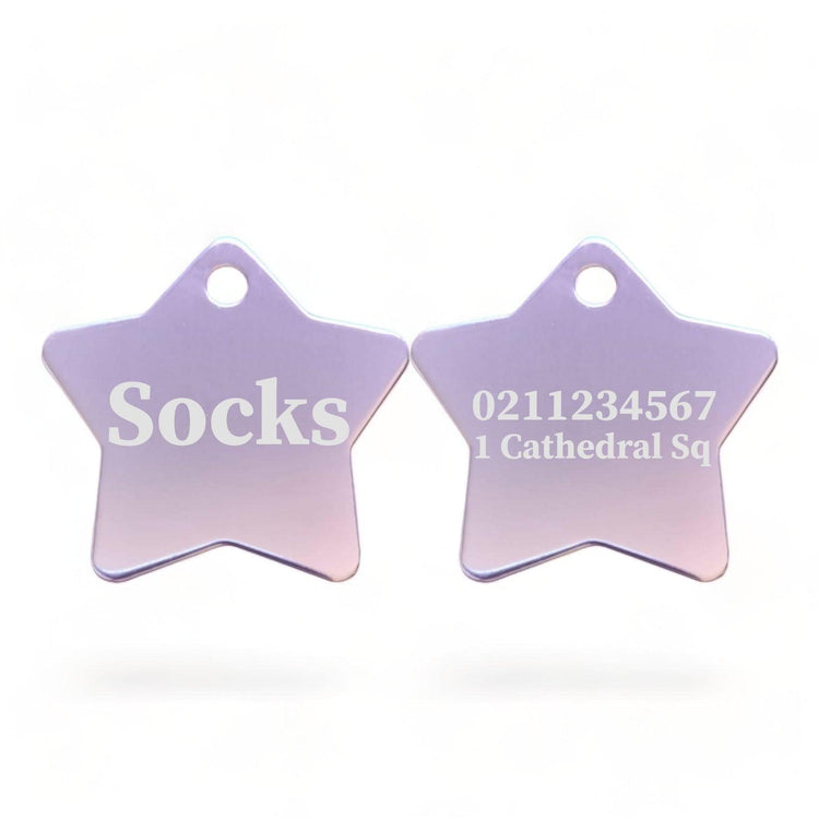 ⭐️Purr. Meow. Woof.⭐️ - Name Front & 1 Number & Address Back | Star Aluminum | Cat, Kitten & Dog ID Pet Tag - LightPink / Small (Cat)