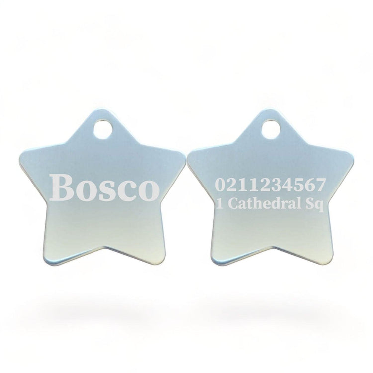 ⭐️Purr. Meow. Woof.⭐️ - Name Front & 1 Number & Address Back | Star Aluminum | Cat, Kitten & Dog ID Pet Tag - Silver / Large (Dog)