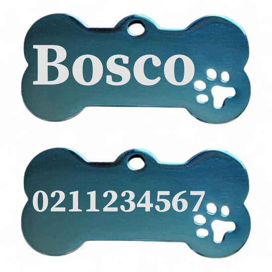⭐️Purr. Meow. Woof.⭐️ - Name Front & 1 Number Back Bone PP | Mirror Stainless | Dog ID Pet Tag - MidnightBlue