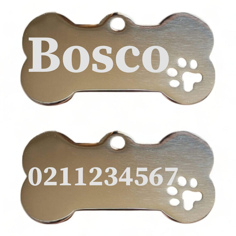 ⭐️Purr. Meow. Woof.⭐️ - Name Front & 1 Number Back Bone PP | Mirror Stainless | Dog ID Pet Tag - Silver