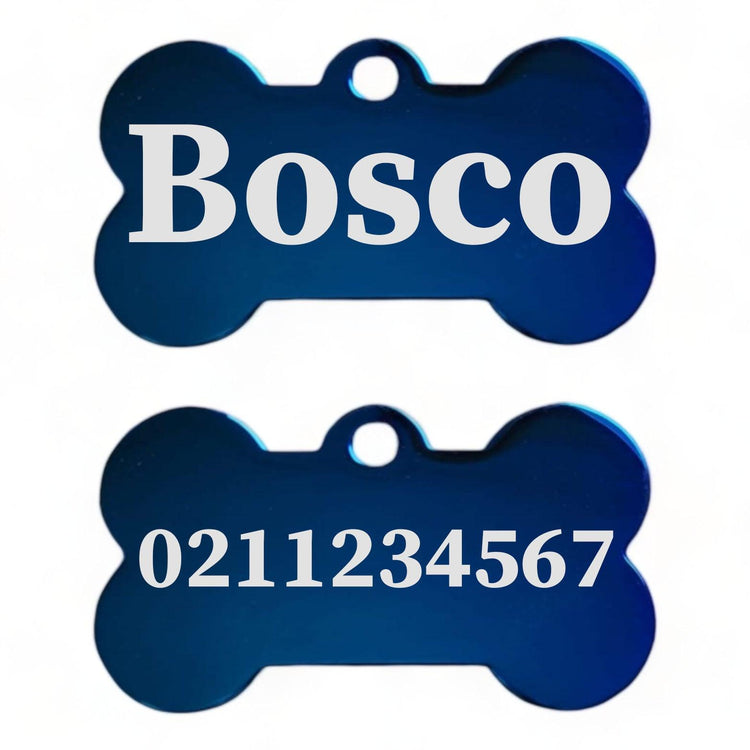 ⭐️Purr. Meow. Woof.⭐️ - Name Front & 1 Number Back | Mirror Stainless | Bone Dog ID Pet Tag - MidnightBlue / Small