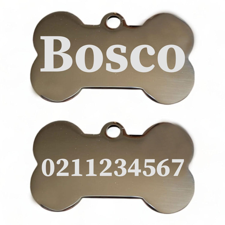 ⭐️Purr. Meow. Woof.⭐️ - Name Front & 1 Number Back | Mirror Stainless | Bone Dog ID Pet Tag - Silver / Small